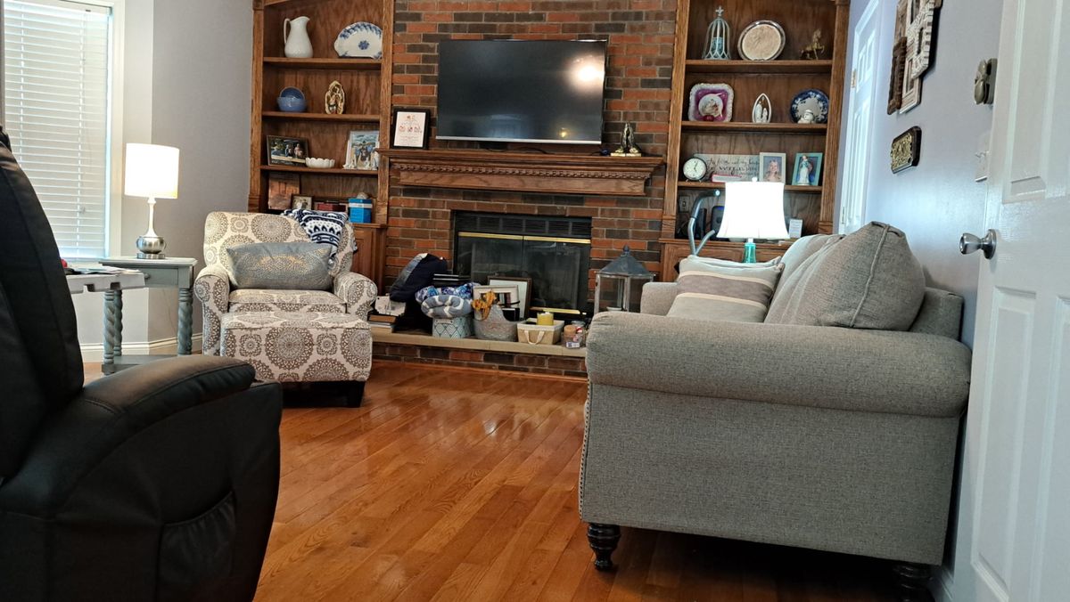 Living Room with Brick Fireplace of 3 Fairfax Dr